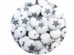 1 x Star Silicone Teething Bead 15mm - white & gray