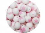 1 x Star Silicone Teething Bead 15mm - white & light pink