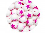1 x Star Silicone Teething Bead 15mm - white & pink