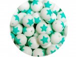 1 x Star Silicone Teething Bead 15mm - white & turquoise