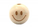 1 x Engraved Round Wood Bead 20mm - Emoji Smile