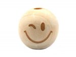1 x Engraved Round Wood Bead 20mm - Emoji Wink