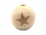1 x Engraved Round Wood Bead 20mm - Star