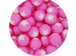 1 x Star Silicone Teething Bead 15mm - pink & white