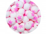 1 x Star Silicone Teething Bead 15mm - white & medium pink